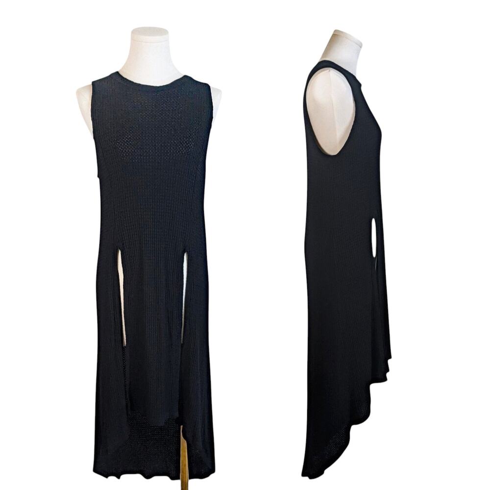 Paper Crane Waffle Knit High Neckline Sleeveless Black Crop Tunic Women’s Large